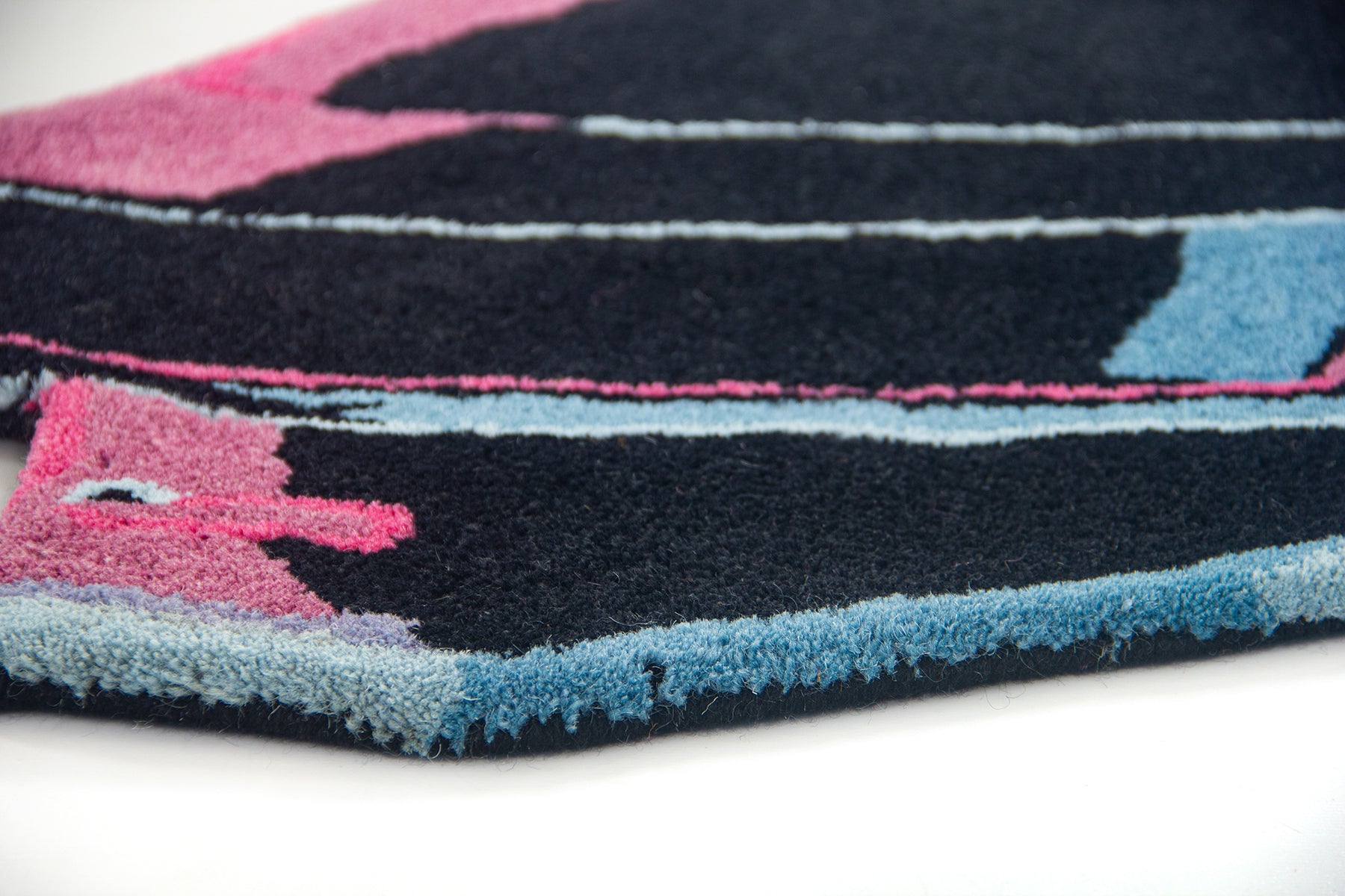 Cyber Punk rug side profile showing cut-out edge and 10–12mm multicolor wool pile | Beyond Rugs