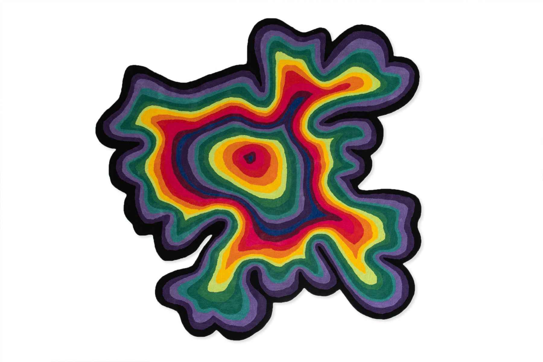Paint Melts Rhapsody irregular area rug top view - hand-tufted multicolor rainbow swirl pattern New Zealand wool