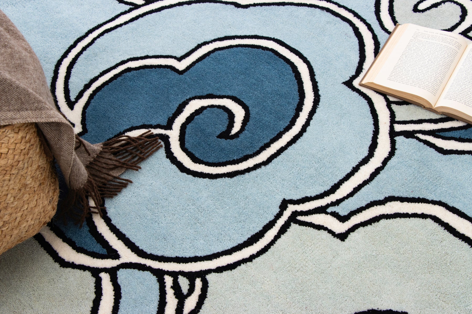 Designer Thunder Clouds rug with elegant blue cloud inspired artwork |Beyond Rags