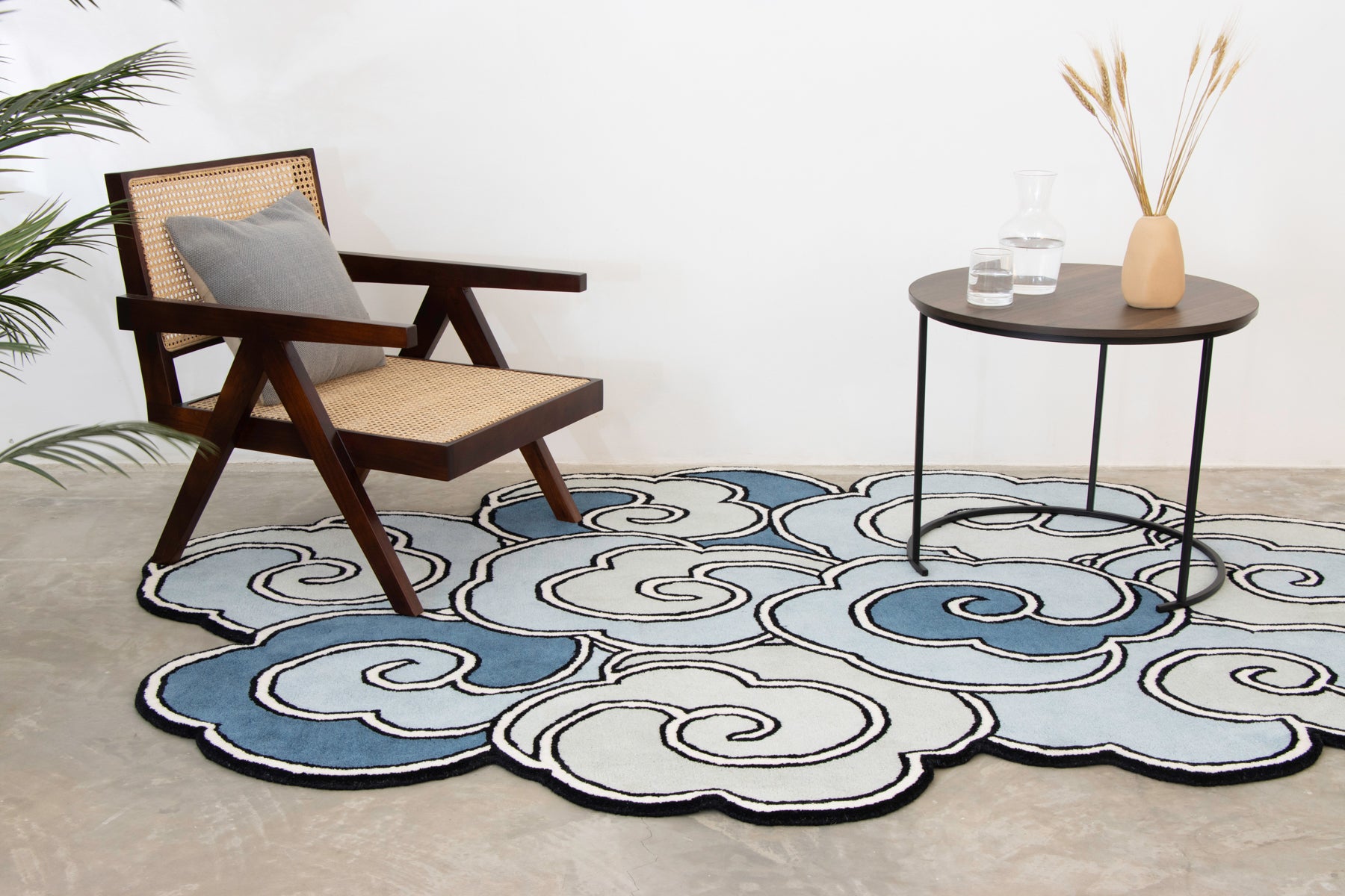 Artistic modern area rug with soft cloud pattern in blue tones | Beyond Rags