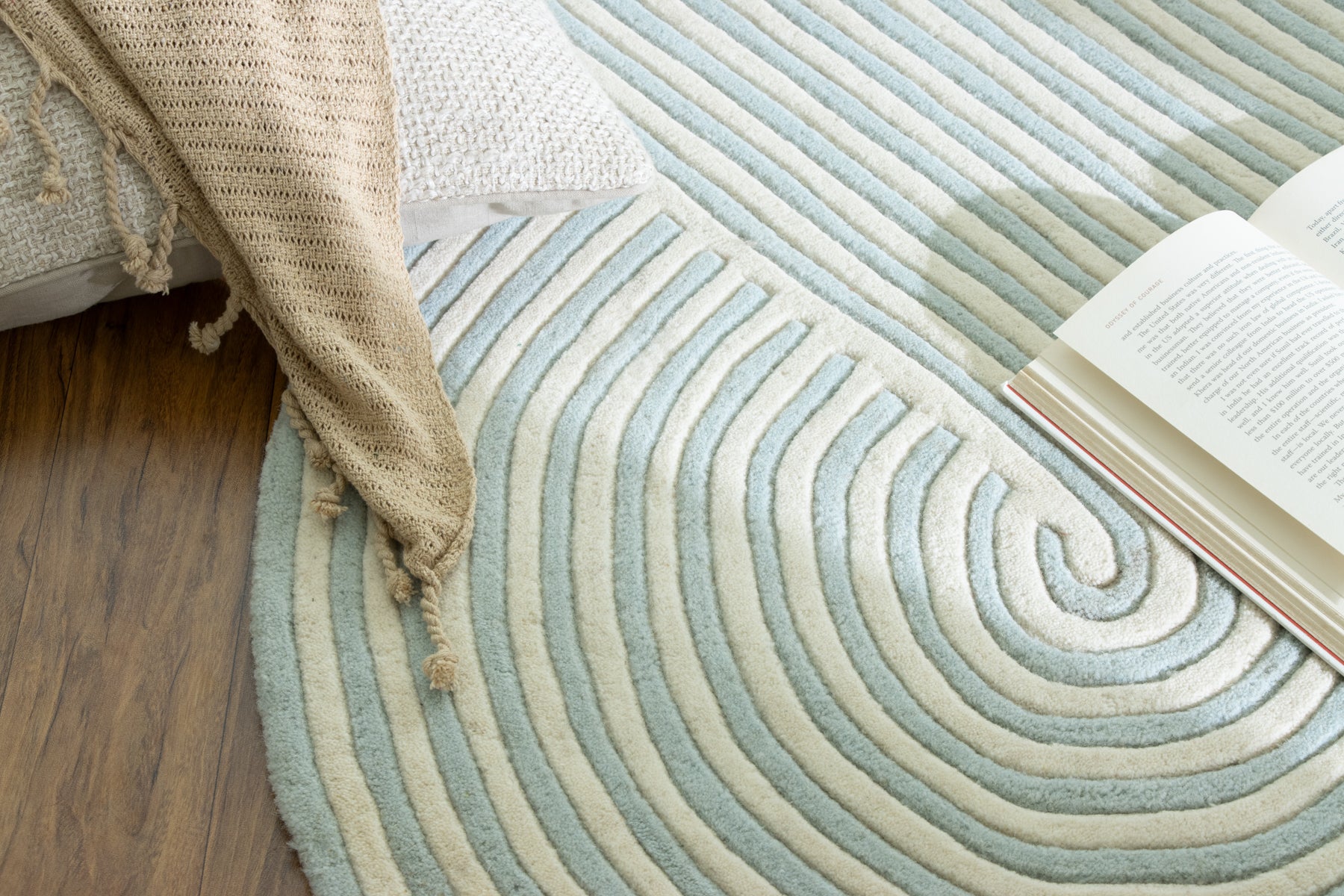 Pile height blue irregular hand tufted wool rug | Beyond Rugs USA