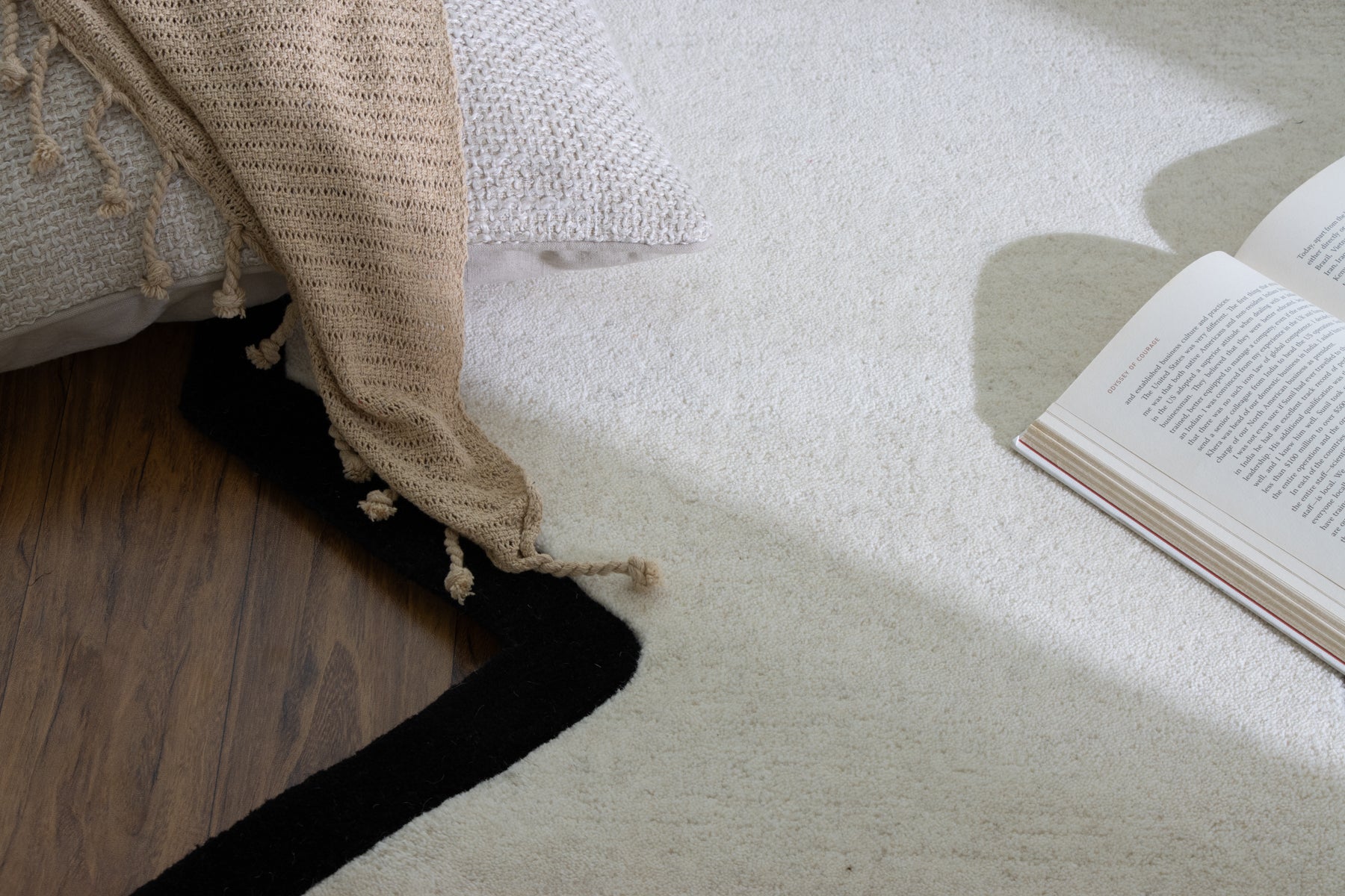 Close-up ivory black hexagon wool rug pattern | Beyond Rugs USA