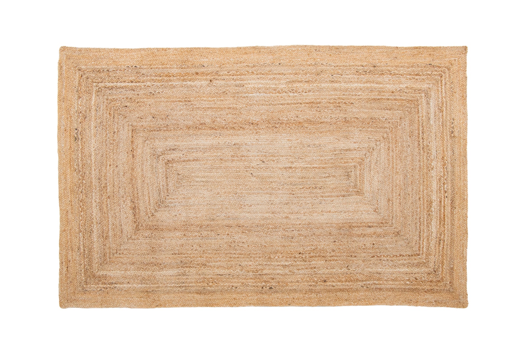 A rectangular flat weave jute rug in brown color.