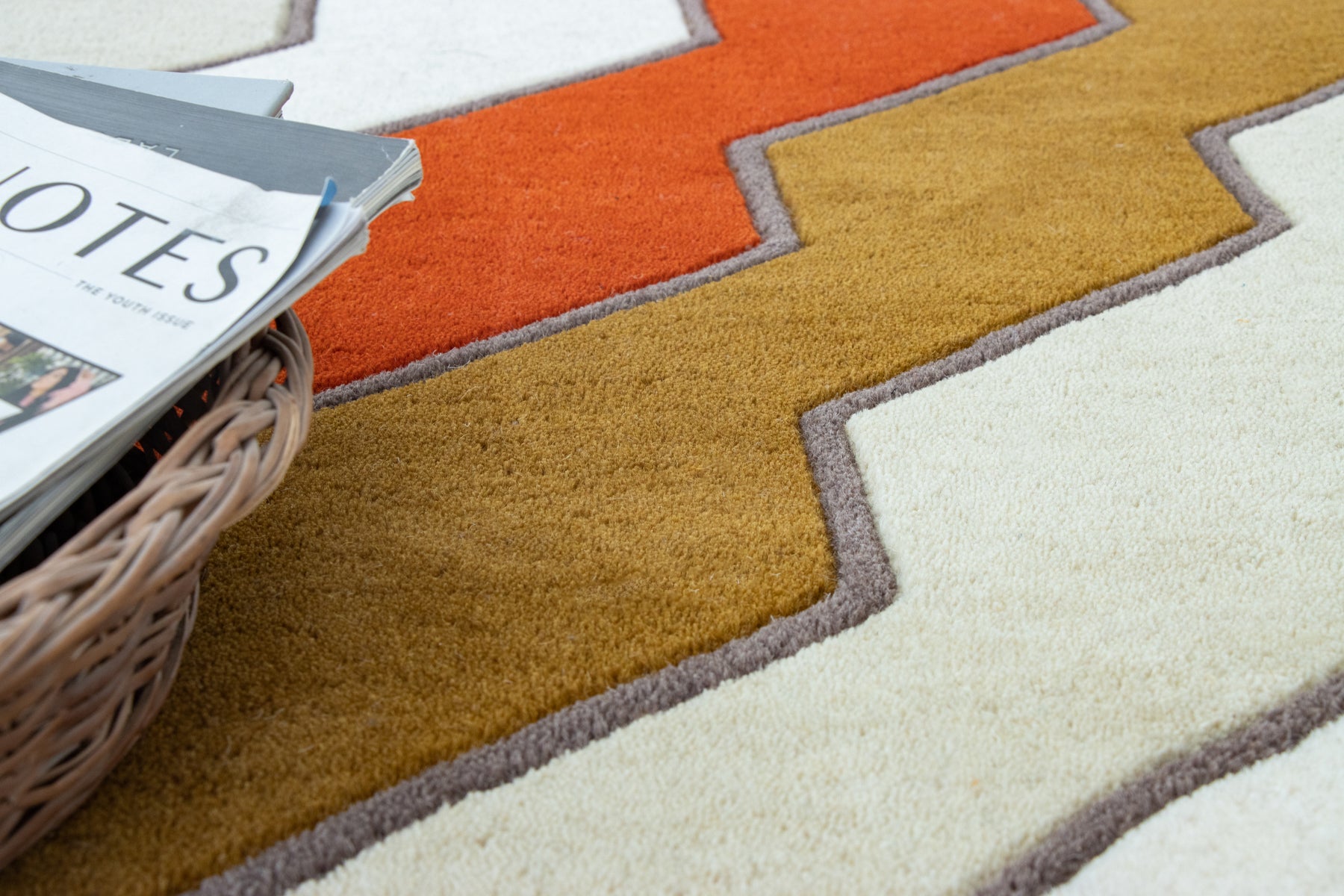 Overhead corner multicolor irregular rope wool rug | Beyond Rugs USA