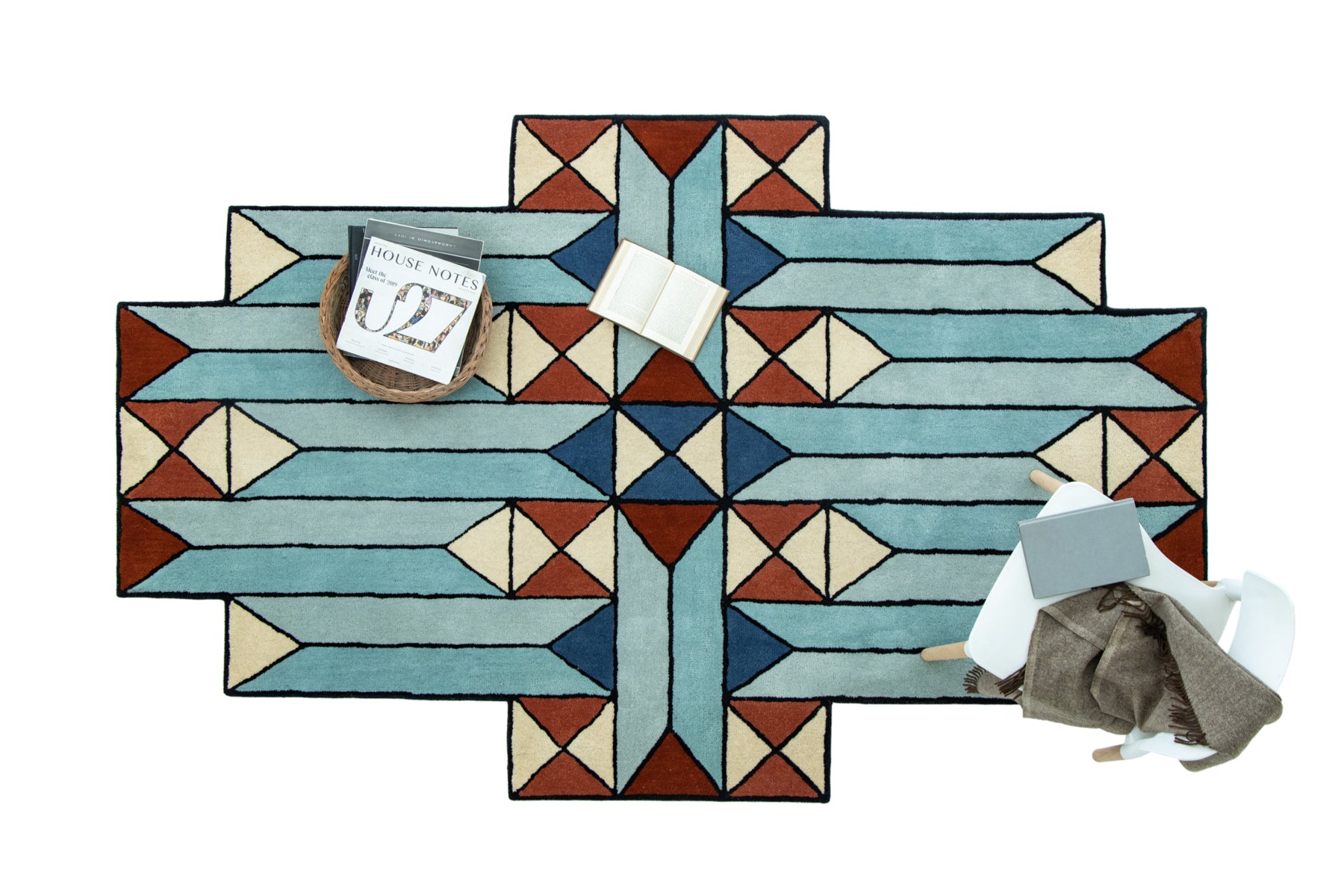 Luxury modern area rug with symmetrical cross and stripe pattern | Beyond Rugs