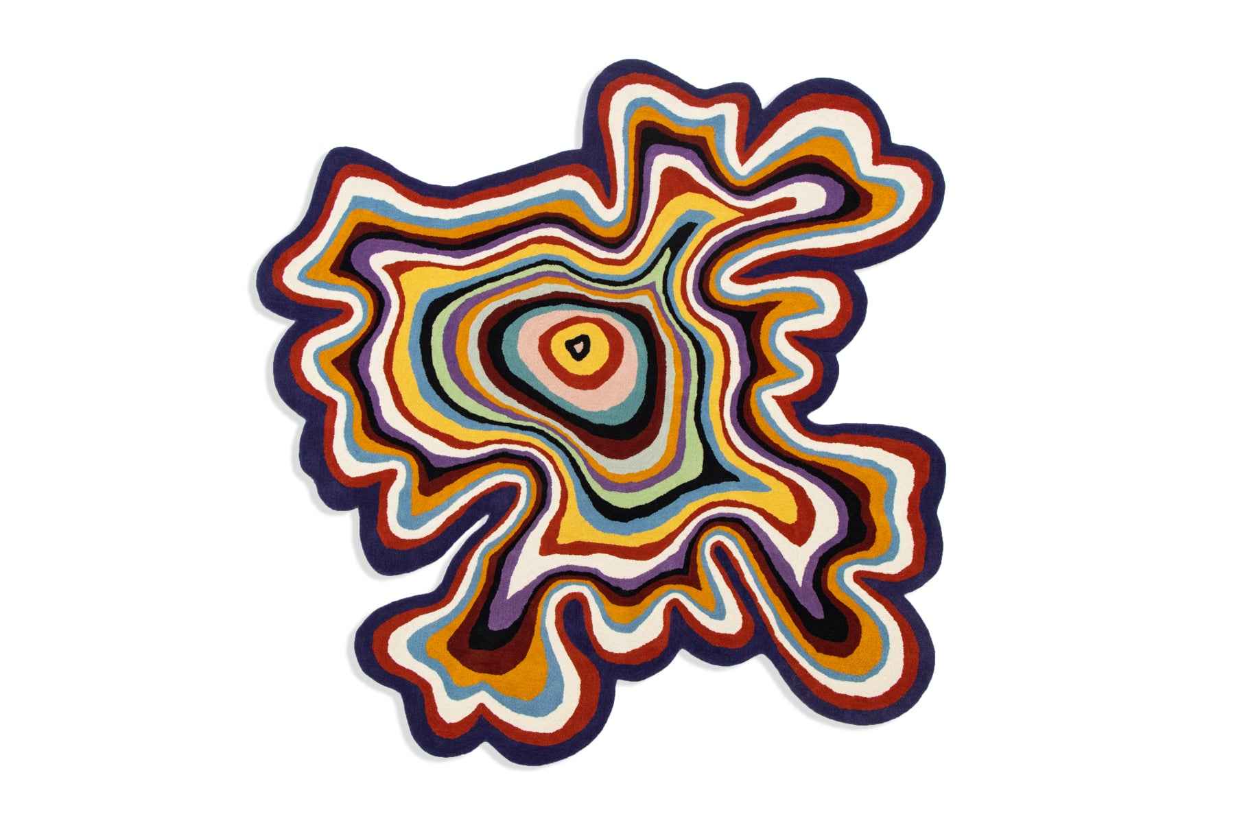 Paint Melts Radiant hand-tufted wool rug flat lay view - irregular shaped multicolor area rug from Splash collection