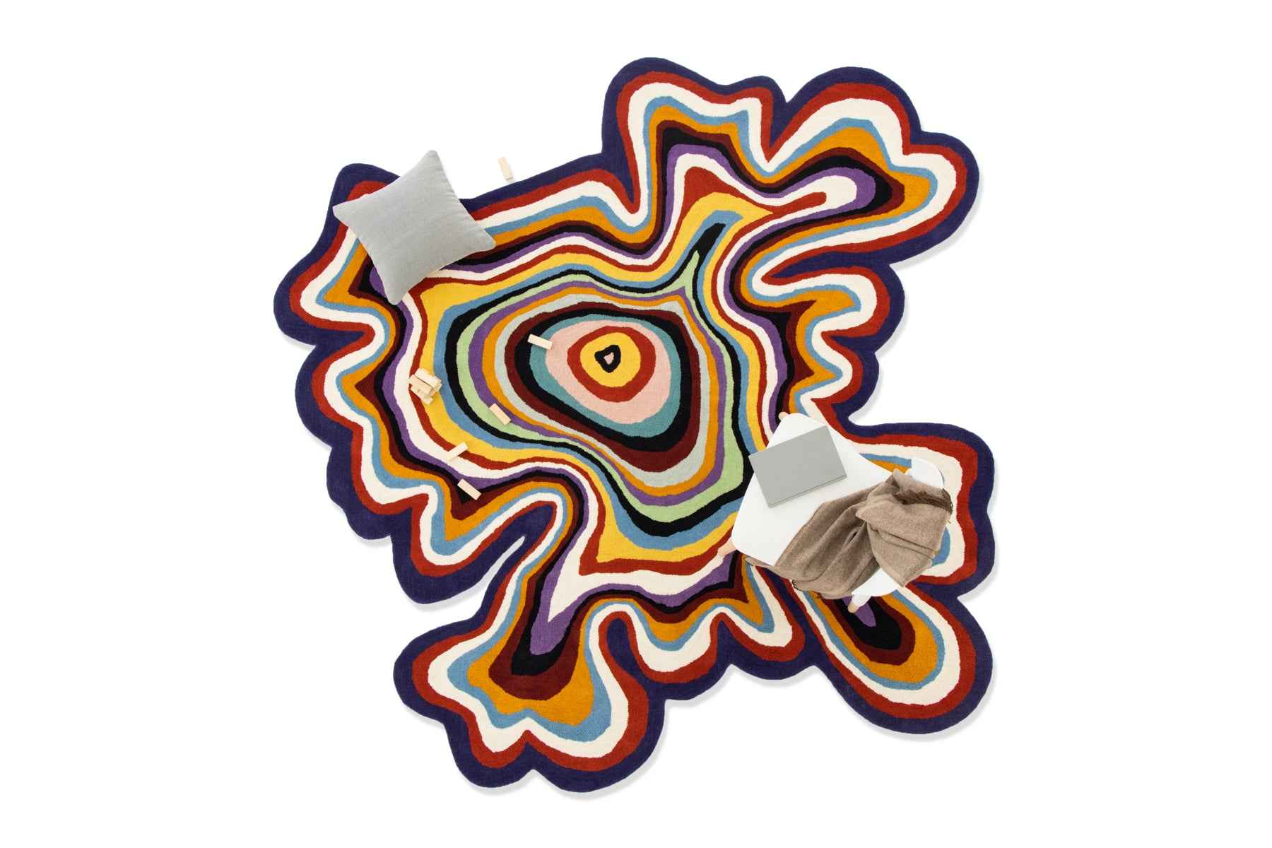 Paint Melts Radiant irregular area rug with multicolor swirling design - hand-tufted New Zealand wool rug top view