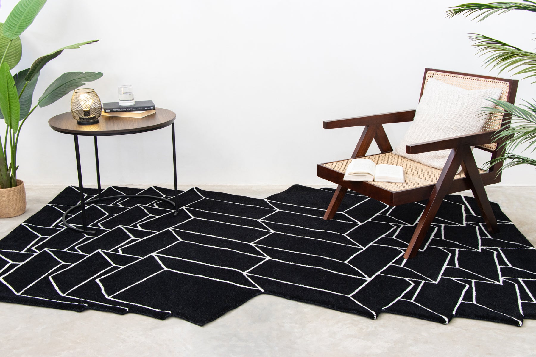 Black geometric rug in modern living room | Beyond Rugs USA