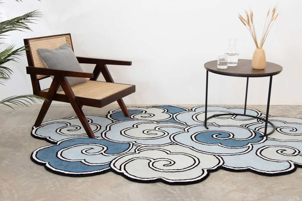 Cloud Design Rug Thunder Clouds Rug – Abstract Blue Cloud Wool Rug | Beyond Rugs