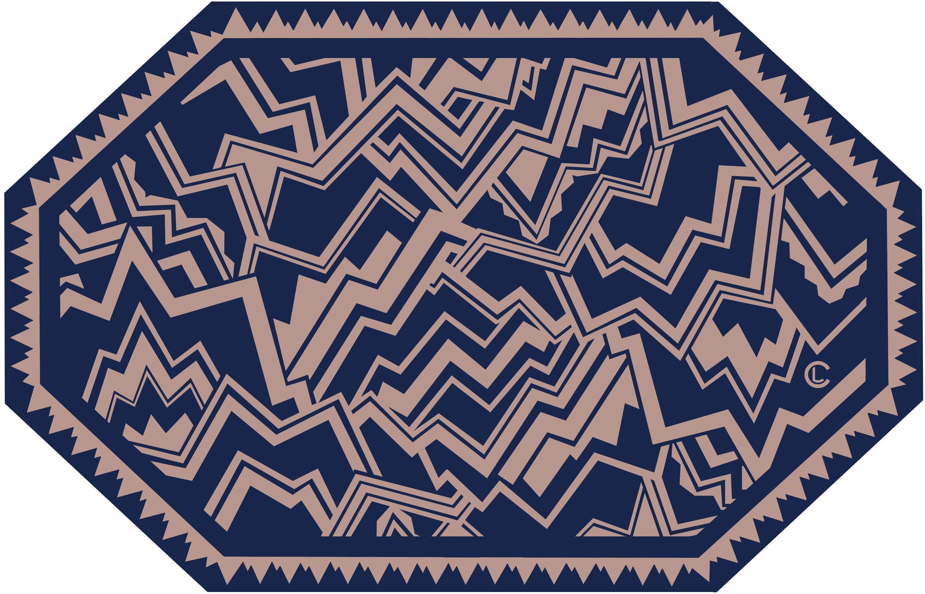 CUSTOM: Zigzag Peaks Octagon Rug - Blue (Loop Pile) & Pink (Cut Pile) - 14x9 Ft (NZ Wool)