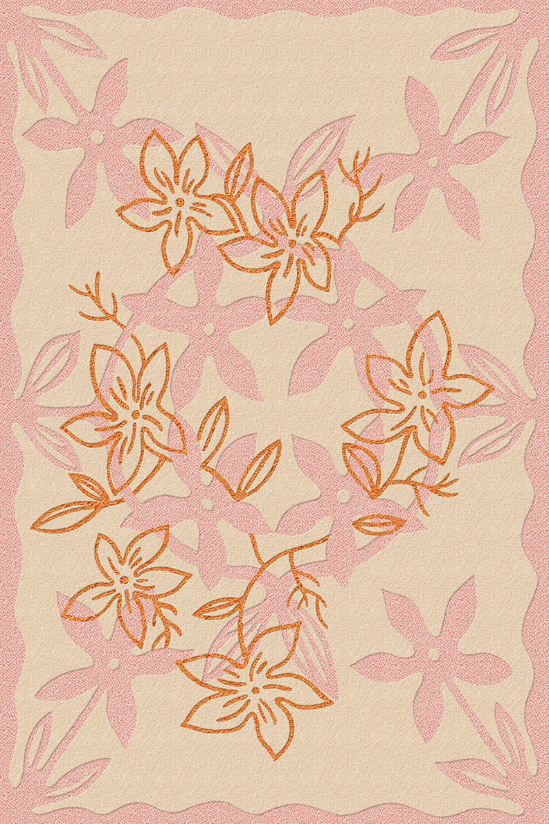 PITATE Floral - Orange, Pink, Ivory, 3,20 x 2,20 Meters, Hand-Tufted, New Zealand Wool, Area Rug